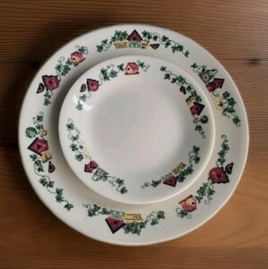 Corelle Garden Home Plates – 3 Dinner + 4 Bread & Butter, Cottagecore Birdhouse
